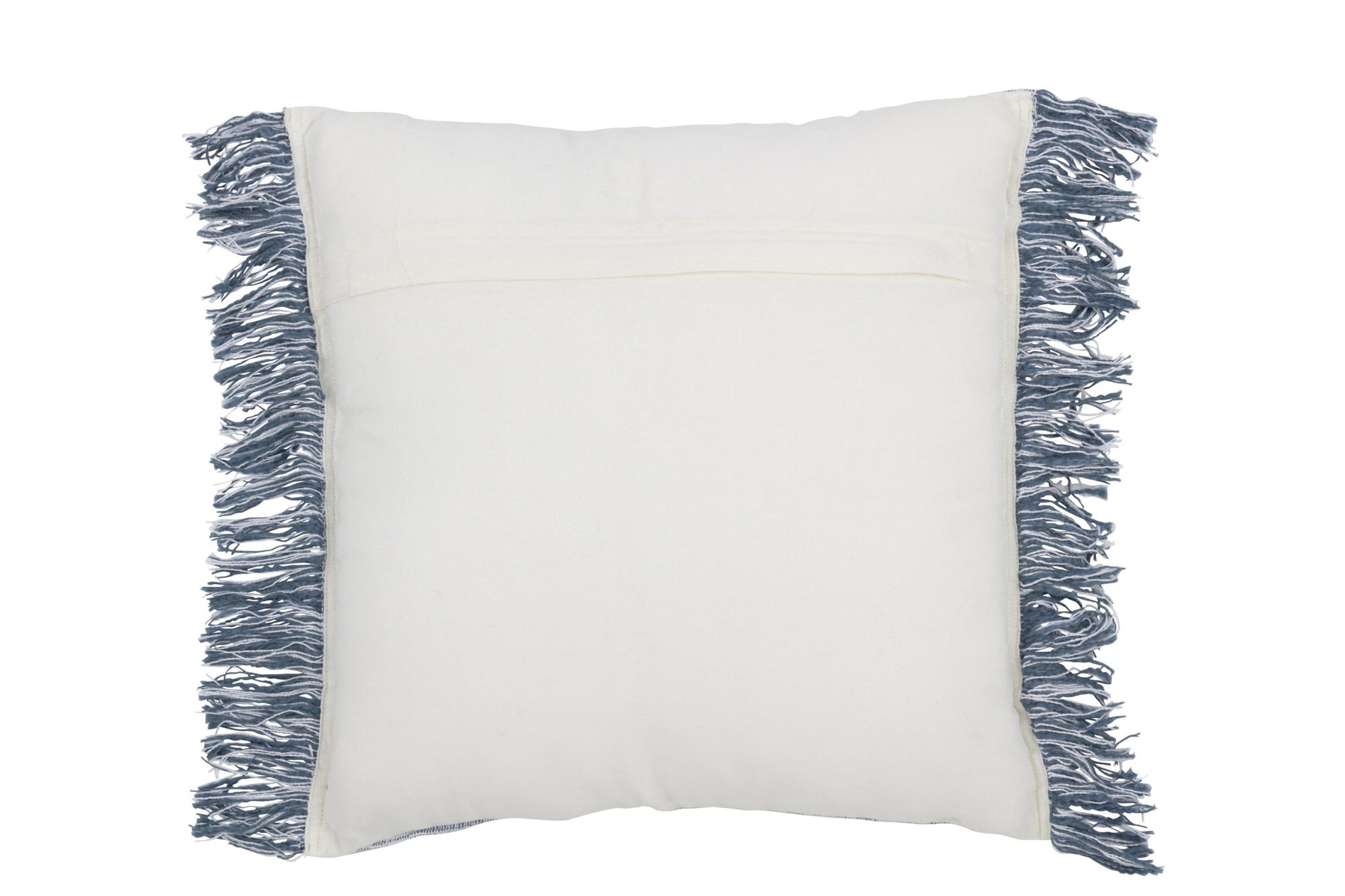 J-LINE KUSSEN SEMI-EFFEN WEVING + FRANJES – KATOEN – WIT/BLAUW – 45 CM