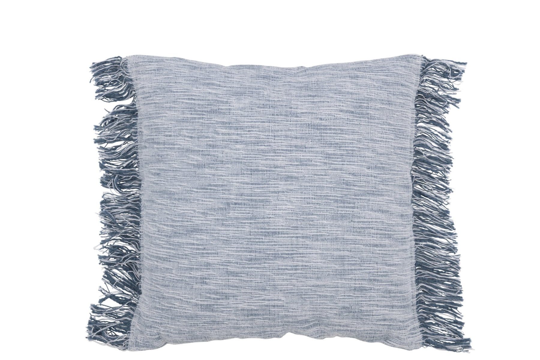 J-LINE KUSSEN SEMI-EFFEN WEVING + FRANJES – KATOEN – WIT/BLAUW – 45 CM