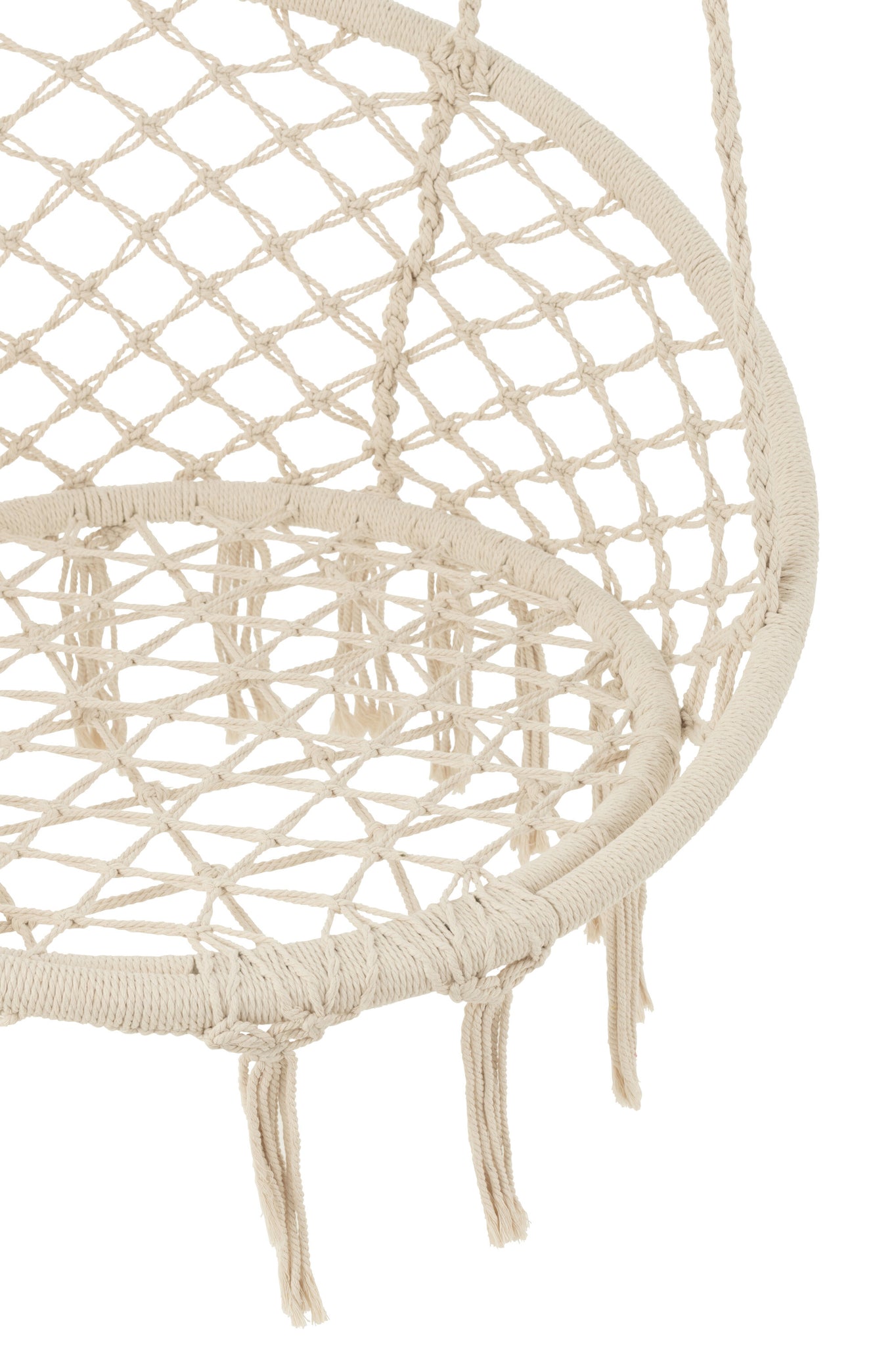 J-LINE HANGSTOEL MACRAMÉ MET KWASTJES POLYESTER BEIGE - Tuincentrum Lopik