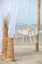 J-LINE HANGSTOEL MACRAMÉ MET KWASTJES POLYESTER BEIGE - Tuincentrum Lopik
