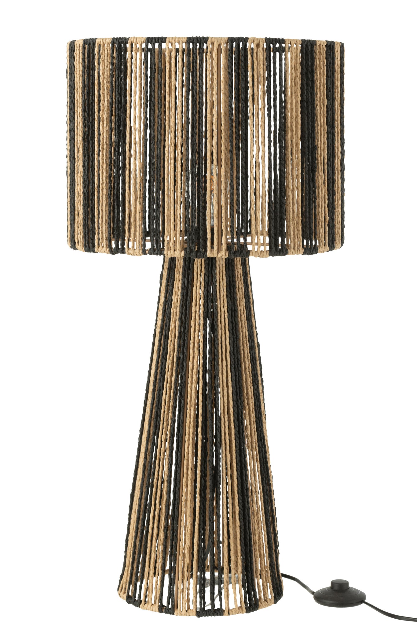 J-LINE TAFELLAMP STRIPES STRINGS METAAL/PAPIER ZWART/NATUREL Ø36X69CM E27 - Tuincentrum Lopik