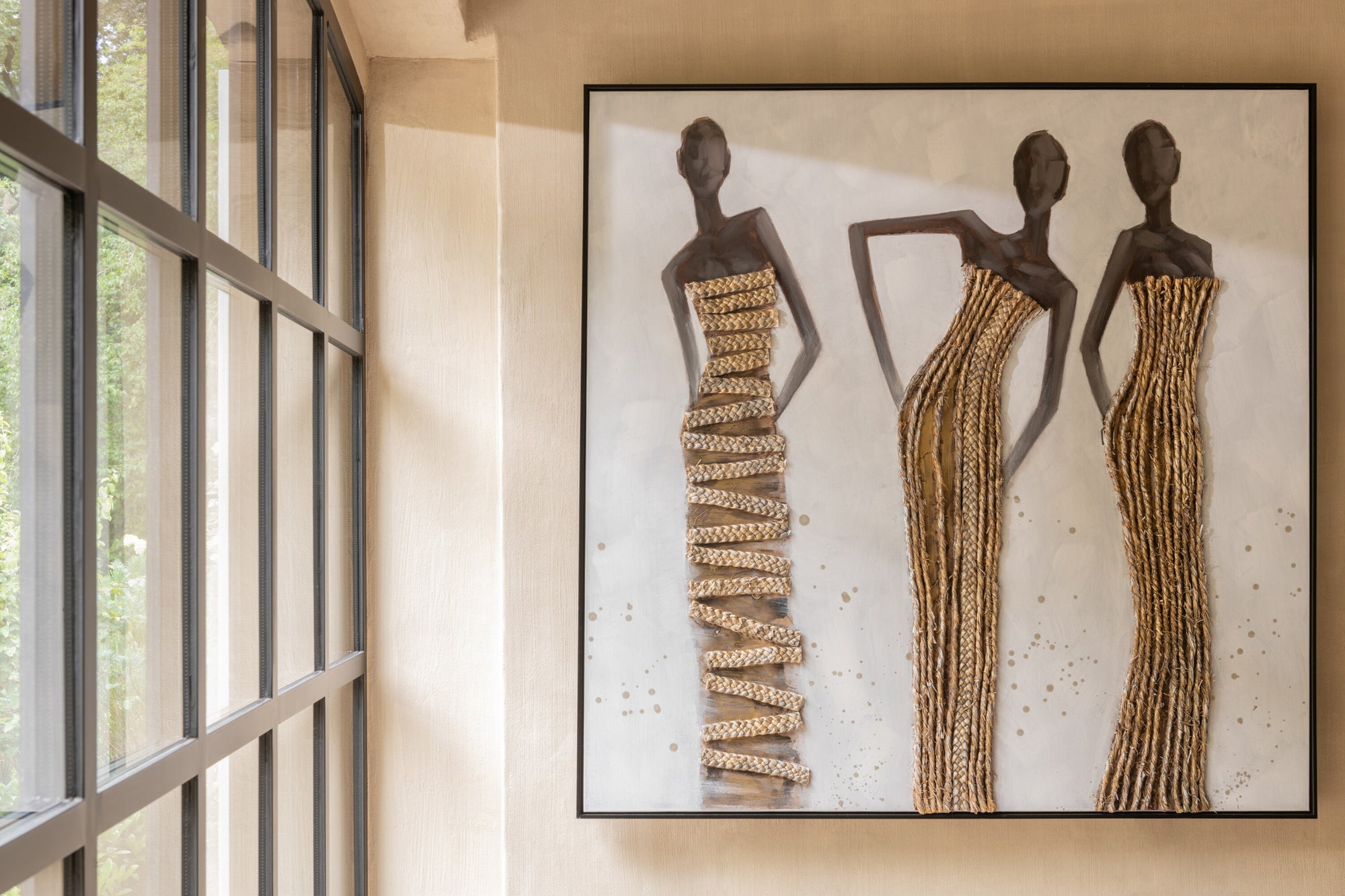 J-LINE WANDDECORATIE 3 AFRIKAANSE VROUWEN CANVAS/VERF/TOUW MIX - 120 X 120 CM - Tuincentrum Lopik