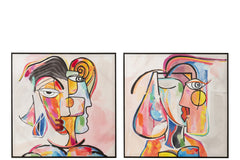 J-LINE WANDDECORATIE ABSTRACTE GEZICHTEN CANVAS/VERF MIX - SET VAN 2 - 80 X 80 CM - Tuincentrum Lopik