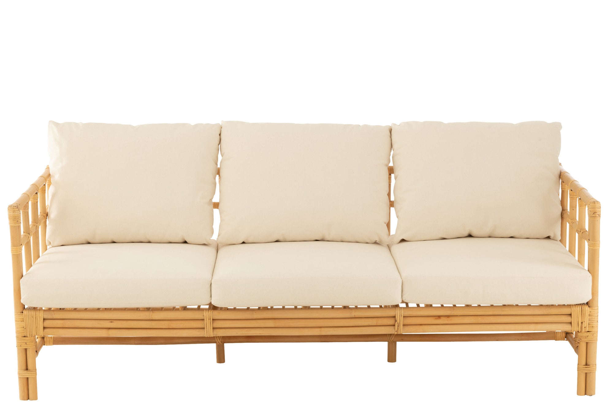 J-LINE SOFA ELISE + KUSSEN 3-PERSOONS ROTAN/TEXTIEL NATURAL/WIT - Tuincentrum Lopik