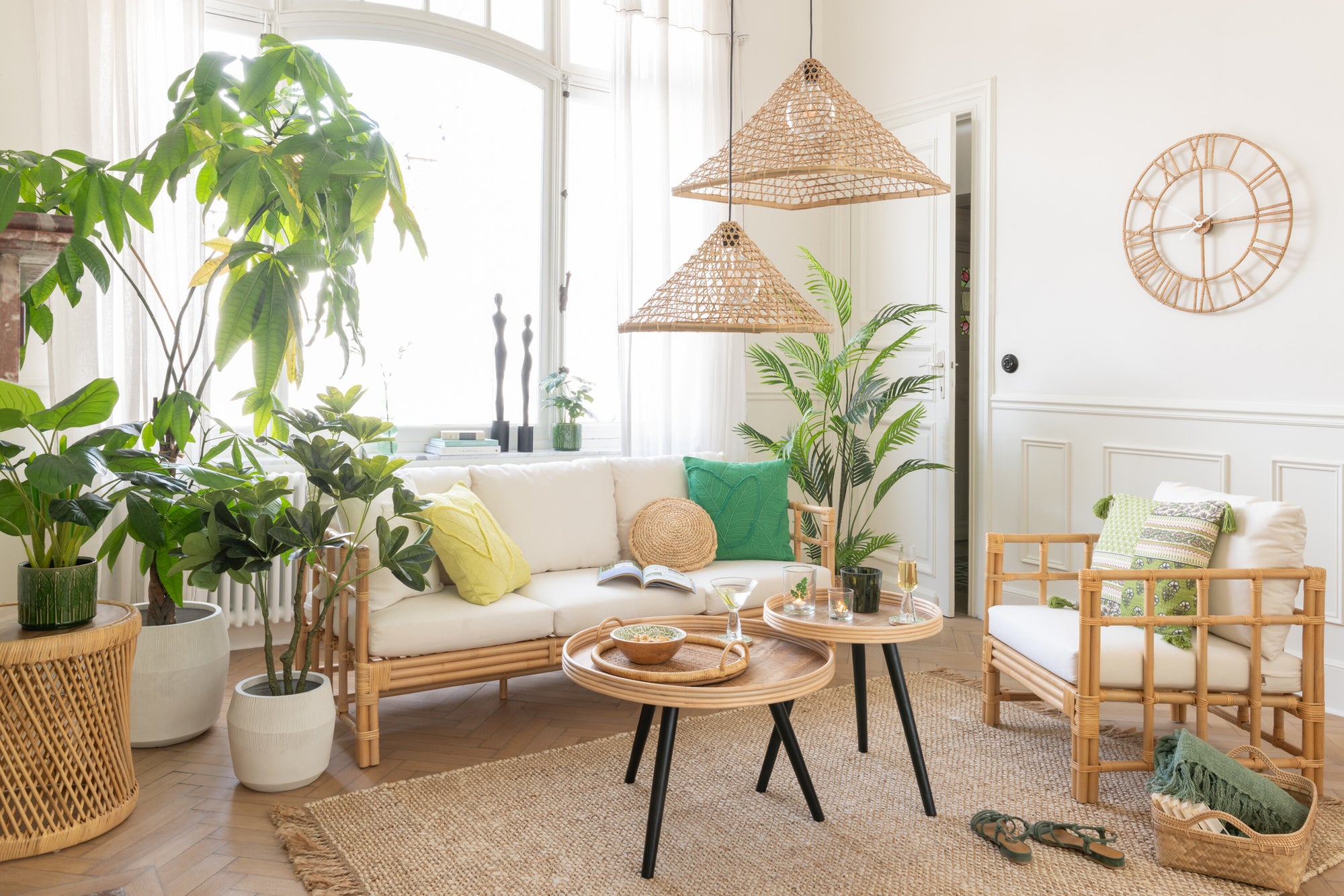 J-LINE SOFA ELISE + KUSSEN 3-PERSOONS ROTAN/TEXTIEL NATURAL/WIT - Tuincentrum Lopik