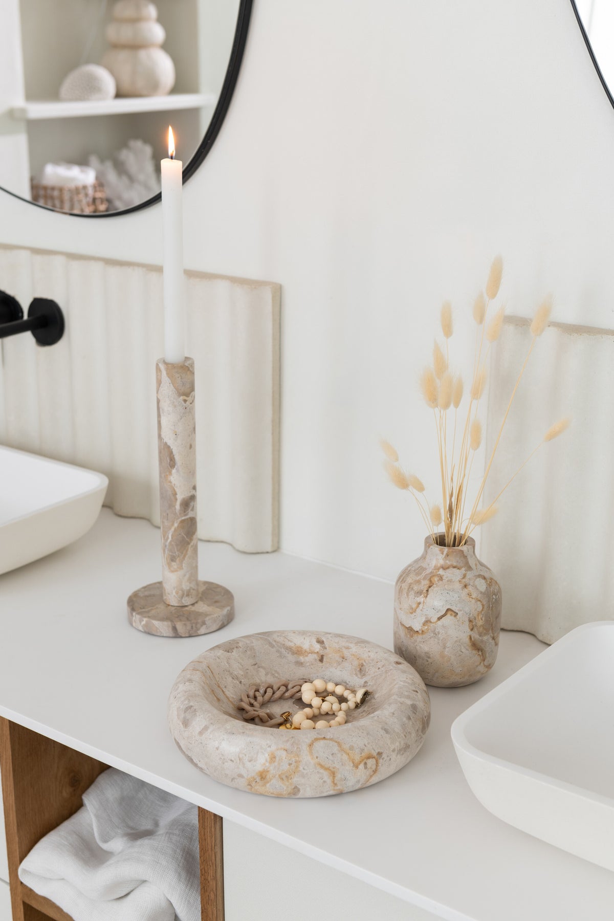 Set Of 3 Candle Holder Marble Beige - Tuincentrum Lopik