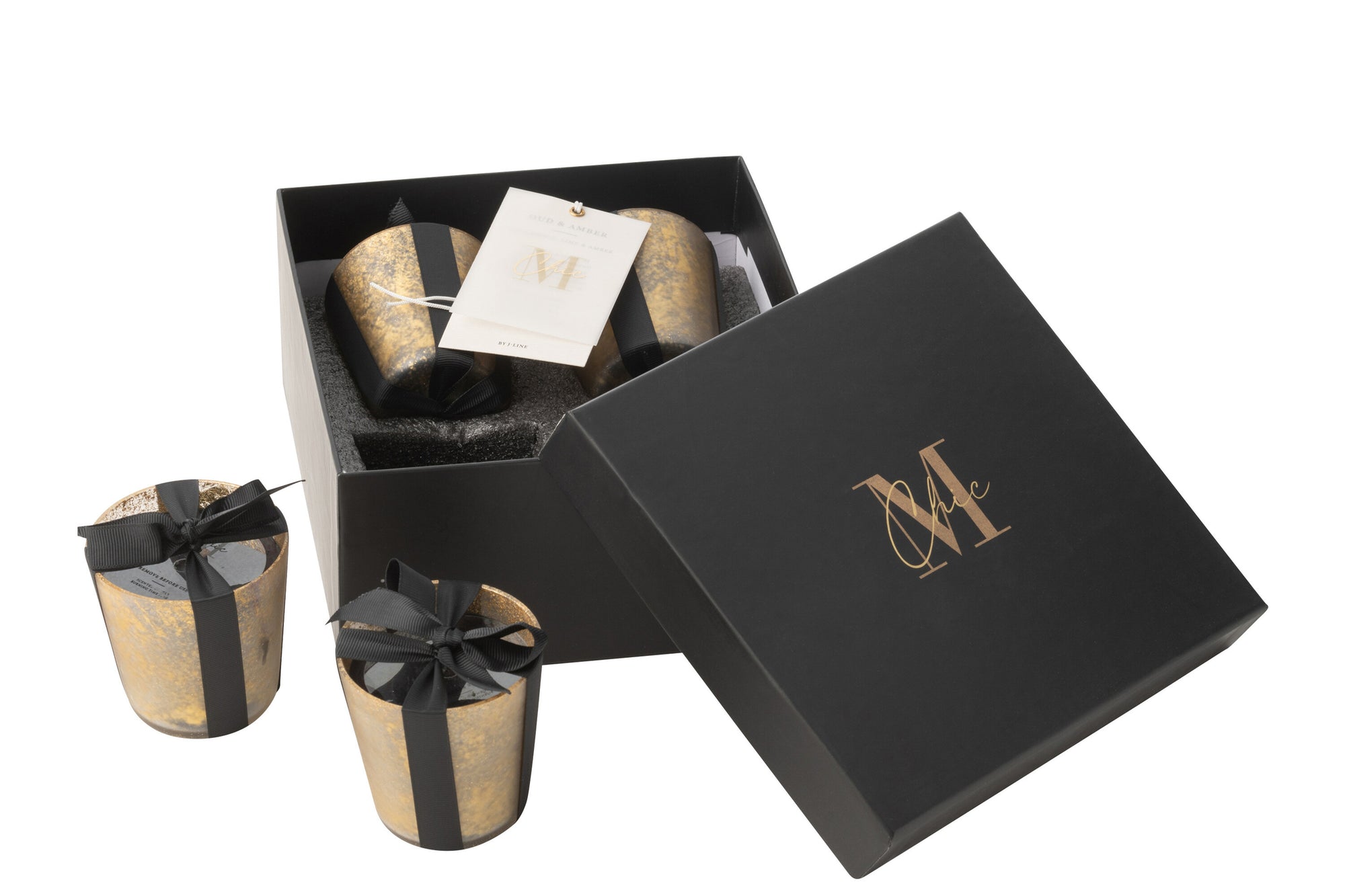 J-LINE SET 4 GEURKAARSEN M-CHIC GLAS GOUD/ZWART OUD & AMBER 20 UUR - Tuincentrum Lopik