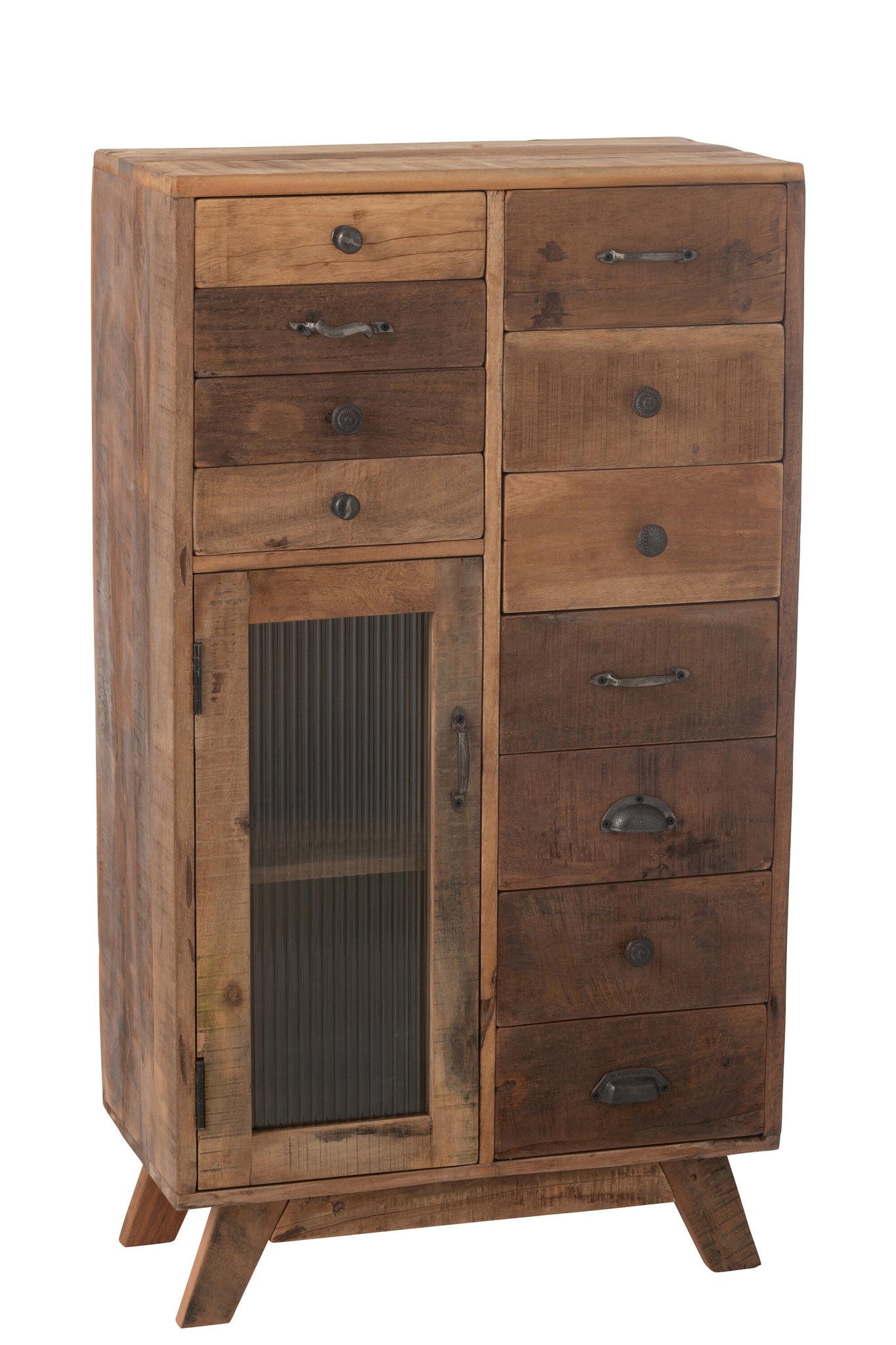 J-LINE KAST RETRO GERECYCLED HOUT/GLAS NATUREL - 62X30XH110 CM - Tuincentrum Lopik