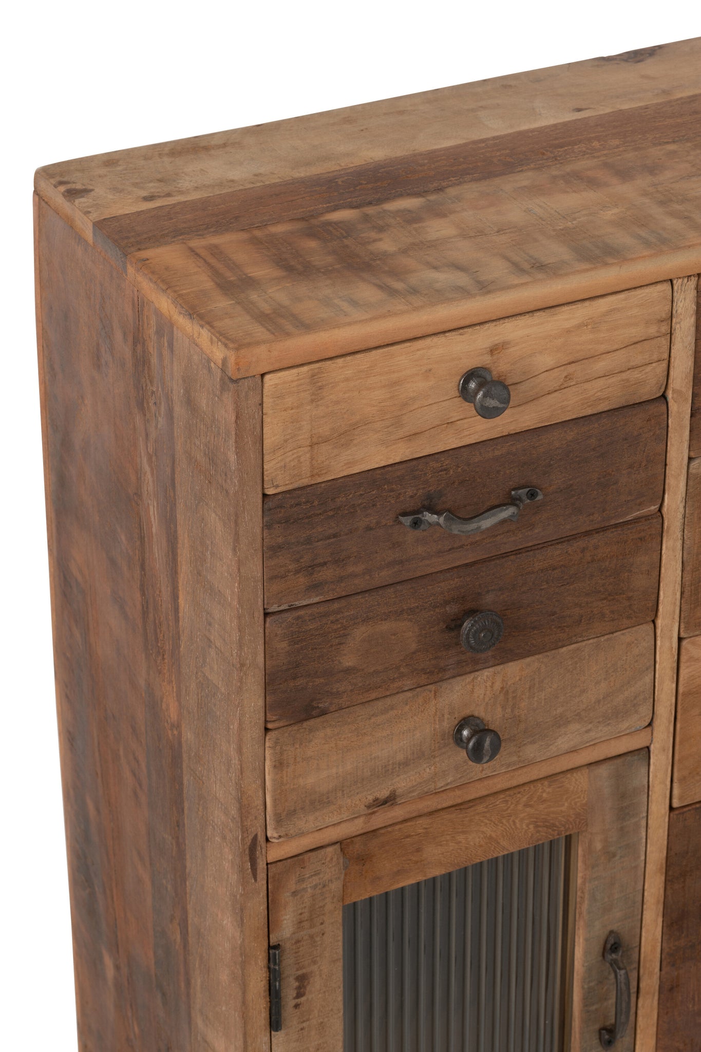 J-LINE KAST RETRO GERECYCLED HOUT/GLAS NATUREL - 62X30XH110 CM - Tuincentrum Lopik