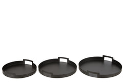 J-LINE SET VAN 3 DIENBLADEN ROND METAAL ZWART