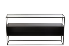 J-LINE CONSOLE VIERKANT METAAL/GLAS ZWART 140X30X72CM - Tuincentrum Lopik