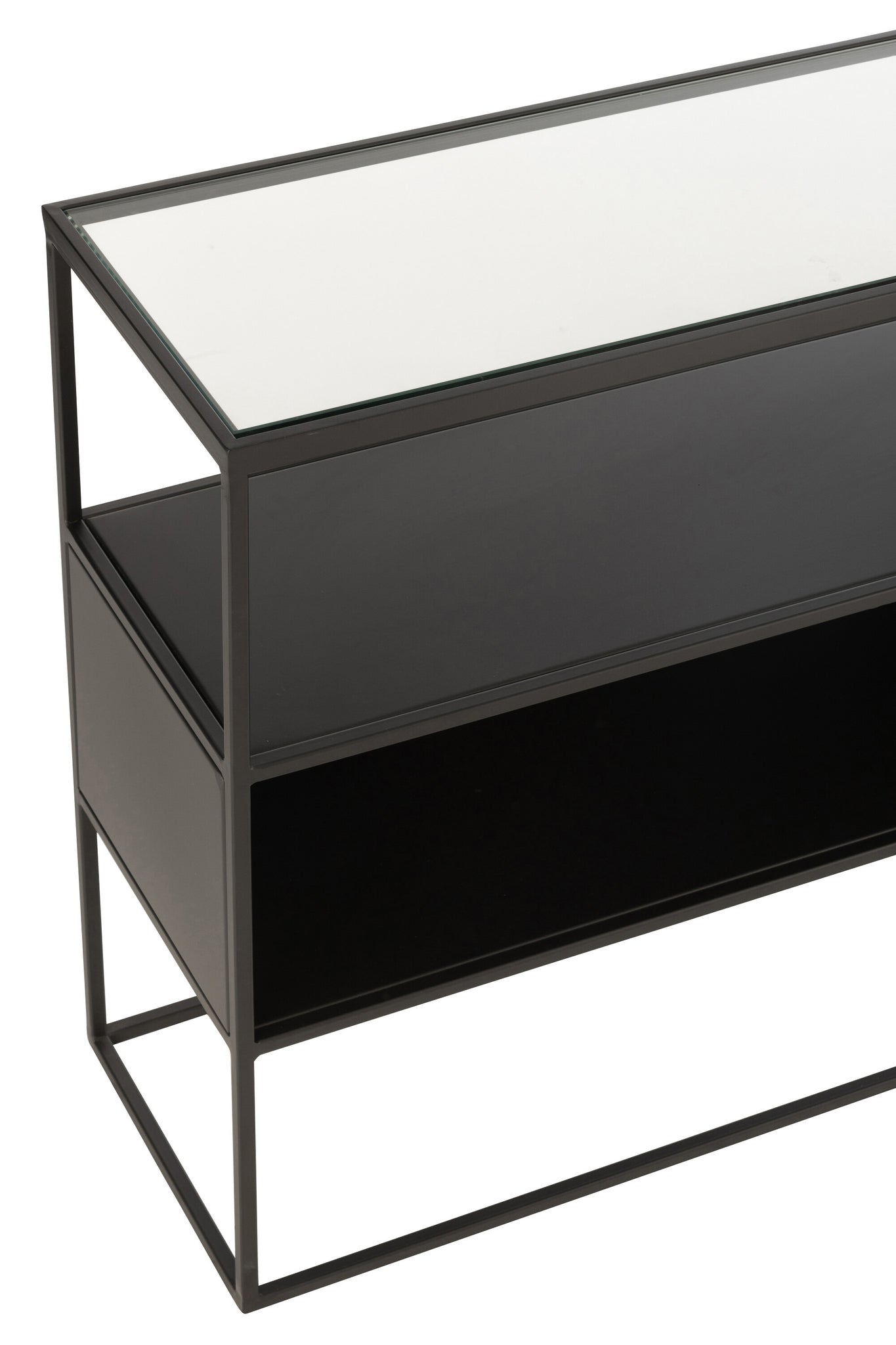 J-LINE CONSOLE VIERKANT METAAL/GLAS ZWART 140X30X72CM - Tuincentrum Lopik