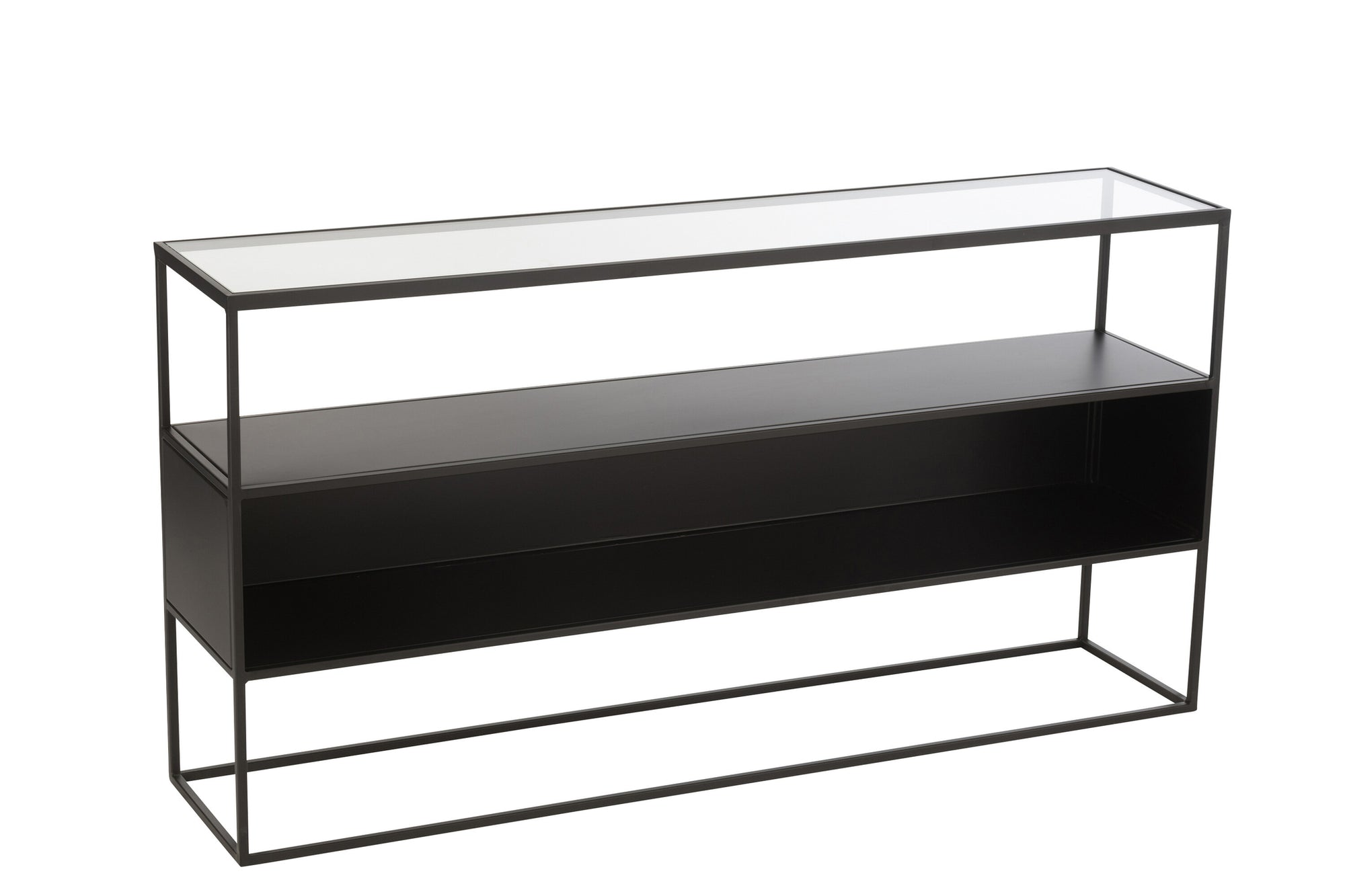 J-LINE CONSOLE VIERKANT METAAL/GLAS ZWART 140X30X72CM - Tuincentrum Lopik