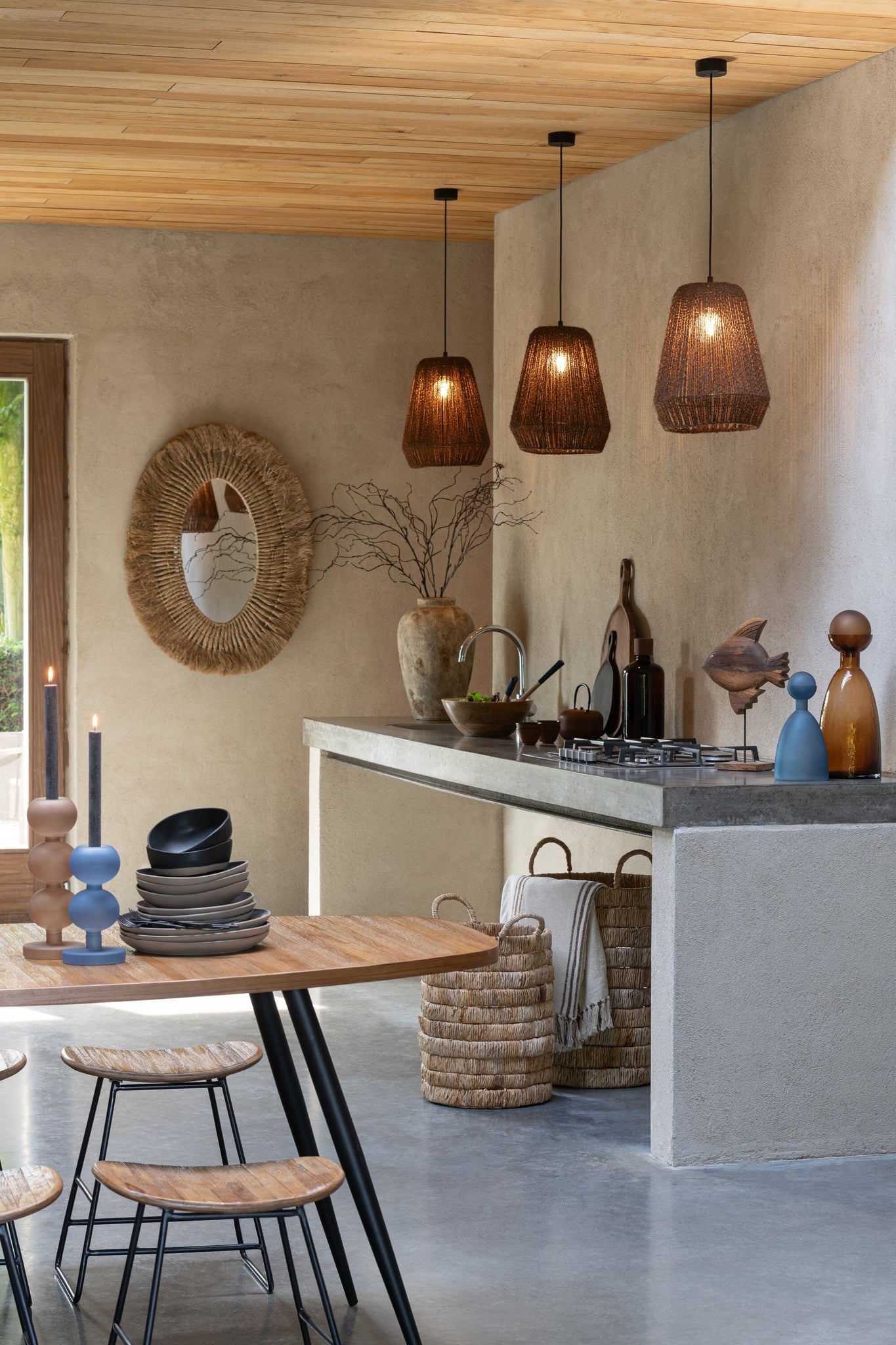 J-LINE HANGLAMP WEAVE METAAL/PALM ZWART LARGE - Tuincentrum Lopik