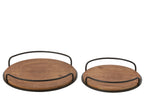 J-LINE SET VAN 2 DIENBLADEN ROND MDF/IJZER NATUURLIJK/ZWART - Tuincentrum Lopik