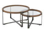 J-LINE SALONTAFEL LUKI GLAS/DENNENHOUT NATUREL/ZWART SET VAN 2 - Tuincentrum Lopik