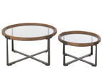 J-LINE SALONTAFEL LUKI GLAS/DENNENHOUT NATUREL/ZWART SET VAN 2 - Tuincentrum Lopik