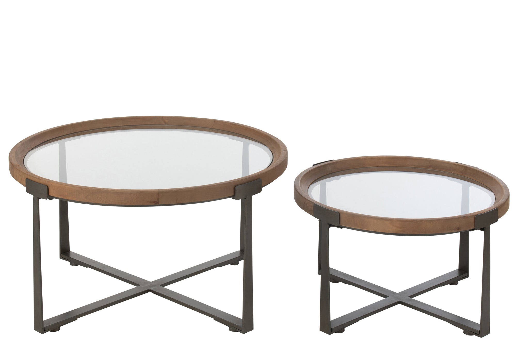 J-LINE SALONTAFEL LUKI GLAS/DENNENHOUT NATUREL/ZWART SET VAN 2 - Tuincentrum Lopik