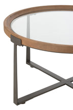 J-LINE SALONTAFEL LUKI GLAS/DENNENHOUT NATUREL/ZWART SET VAN 2 - Tuincentrum Lopik