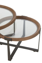 J-LINE SALONTAFEL LUKI GLAS/DENNENHOUT NATUREL/ZWART SET VAN 2 - Tuincentrum Lopik