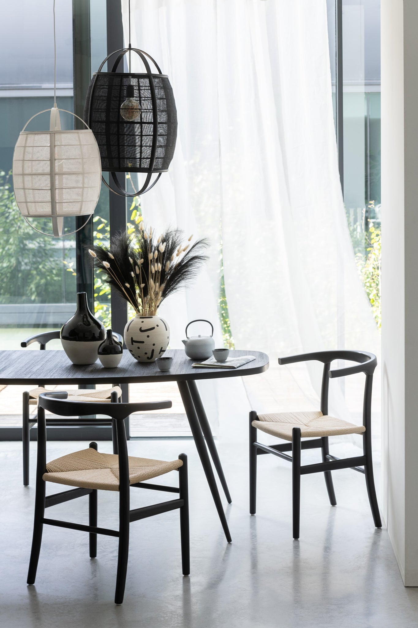 J-LINE HANGLAMP ION LINNEN/BAMBOE ZWART KLEIN - Tuincentrum Lopik
