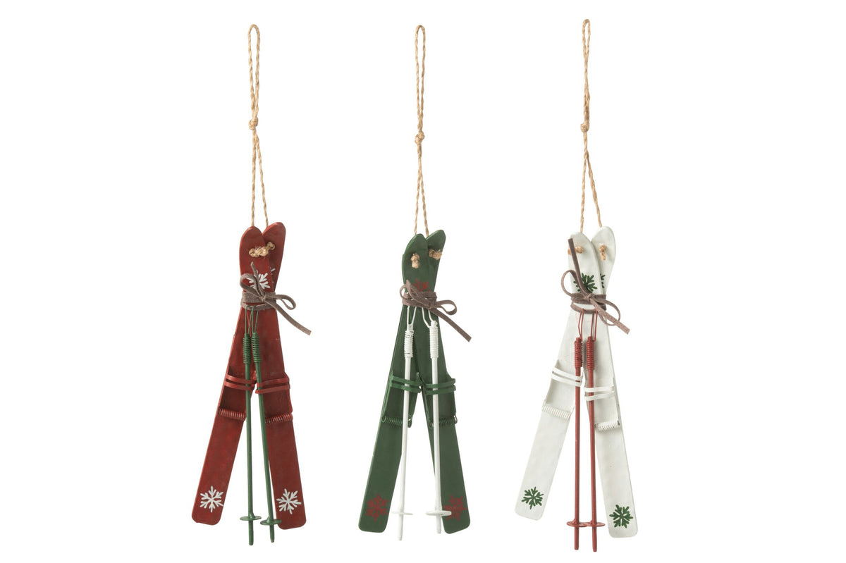J-Line kersthanger ski's metaal multicolor 23 cm – set van 3