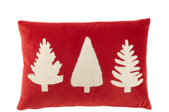 Cushion Rectangle Christmas Trees Texture Velvet Red/White - Tuincentrum Lopik