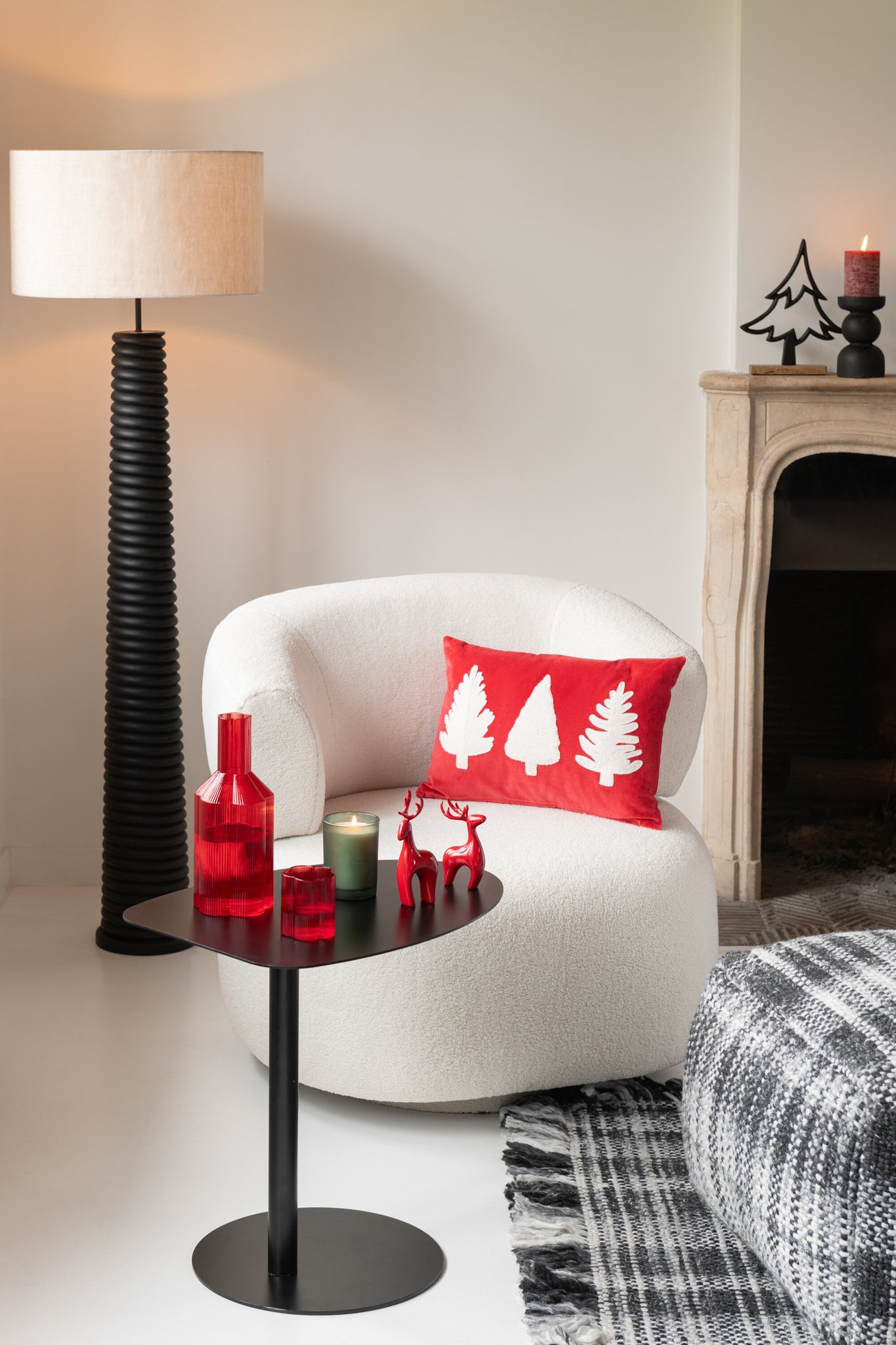 Cushion Rectangle Christmas Trees Texture Velvet Red/White - Tuincentrum Lopik