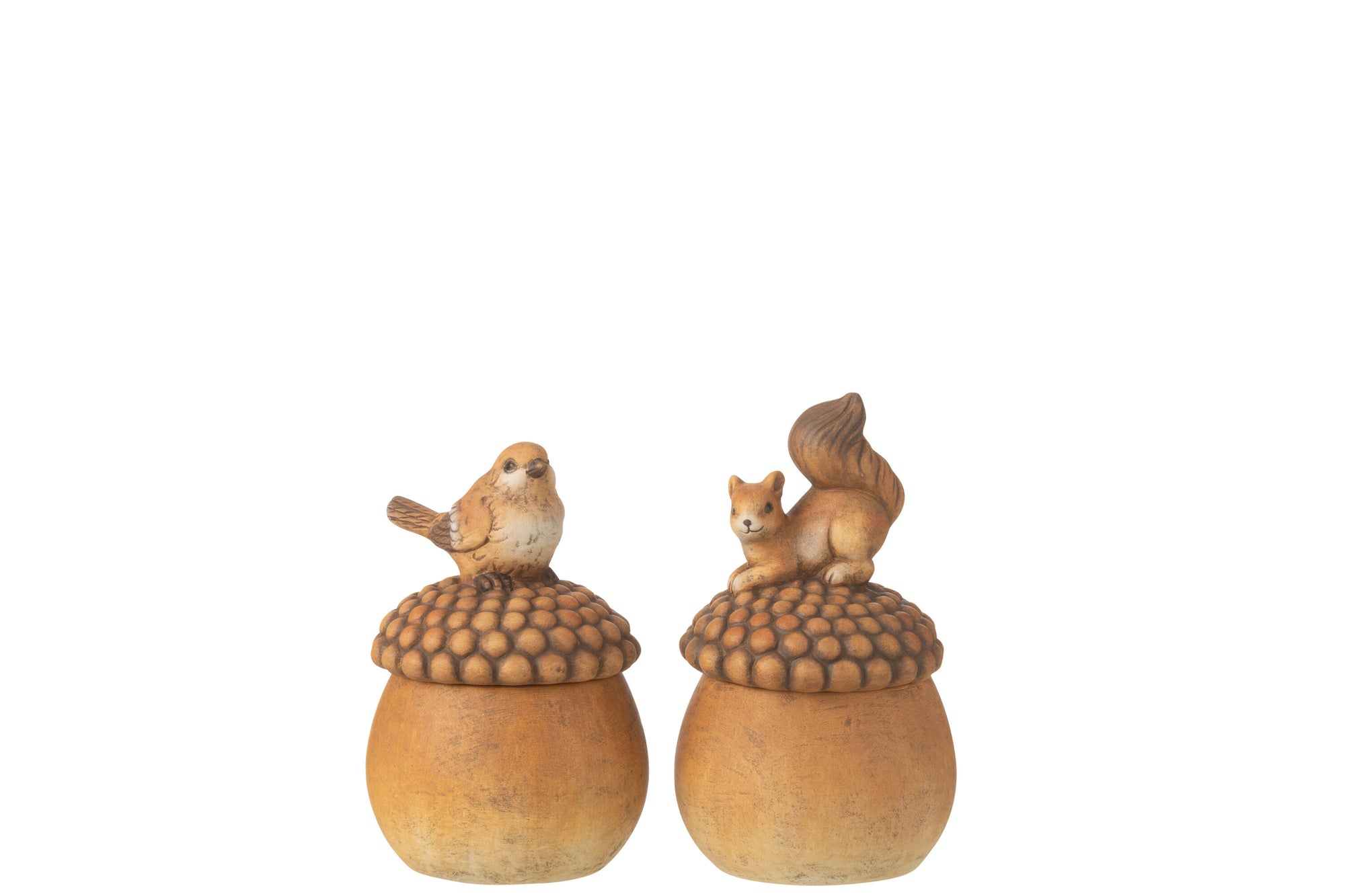 Bird+Squirrel On Acorn Porcelain Brown Small Assortment Of 2 - Tuincentrum Lopik