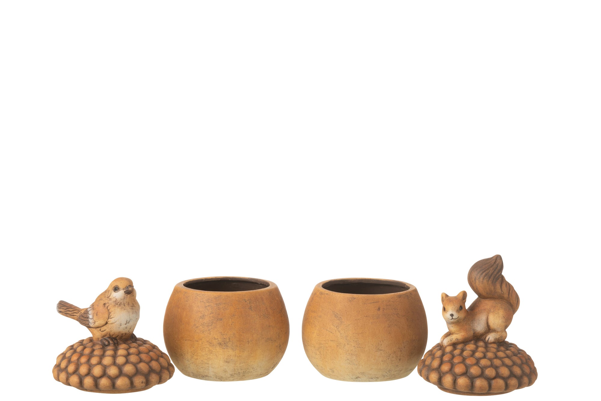 Bird+Squirrel On Acorn Porcelain Brown Small Assortment Of 2 - Tuincentrum Lopik