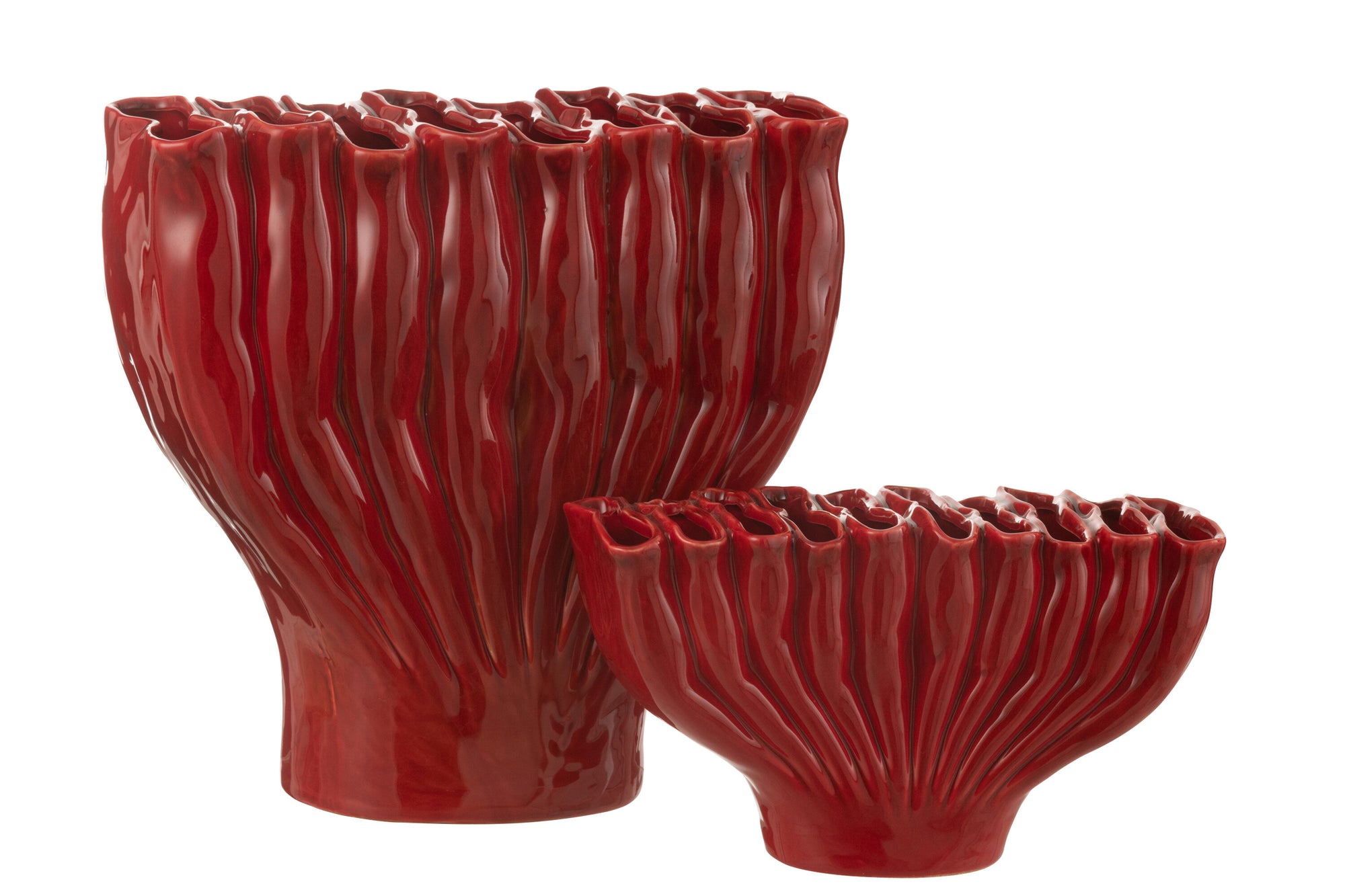 J-LINE VAAS MULTI TUBE BREED PORSELEIN ROOD - Tuincentrum Lopik