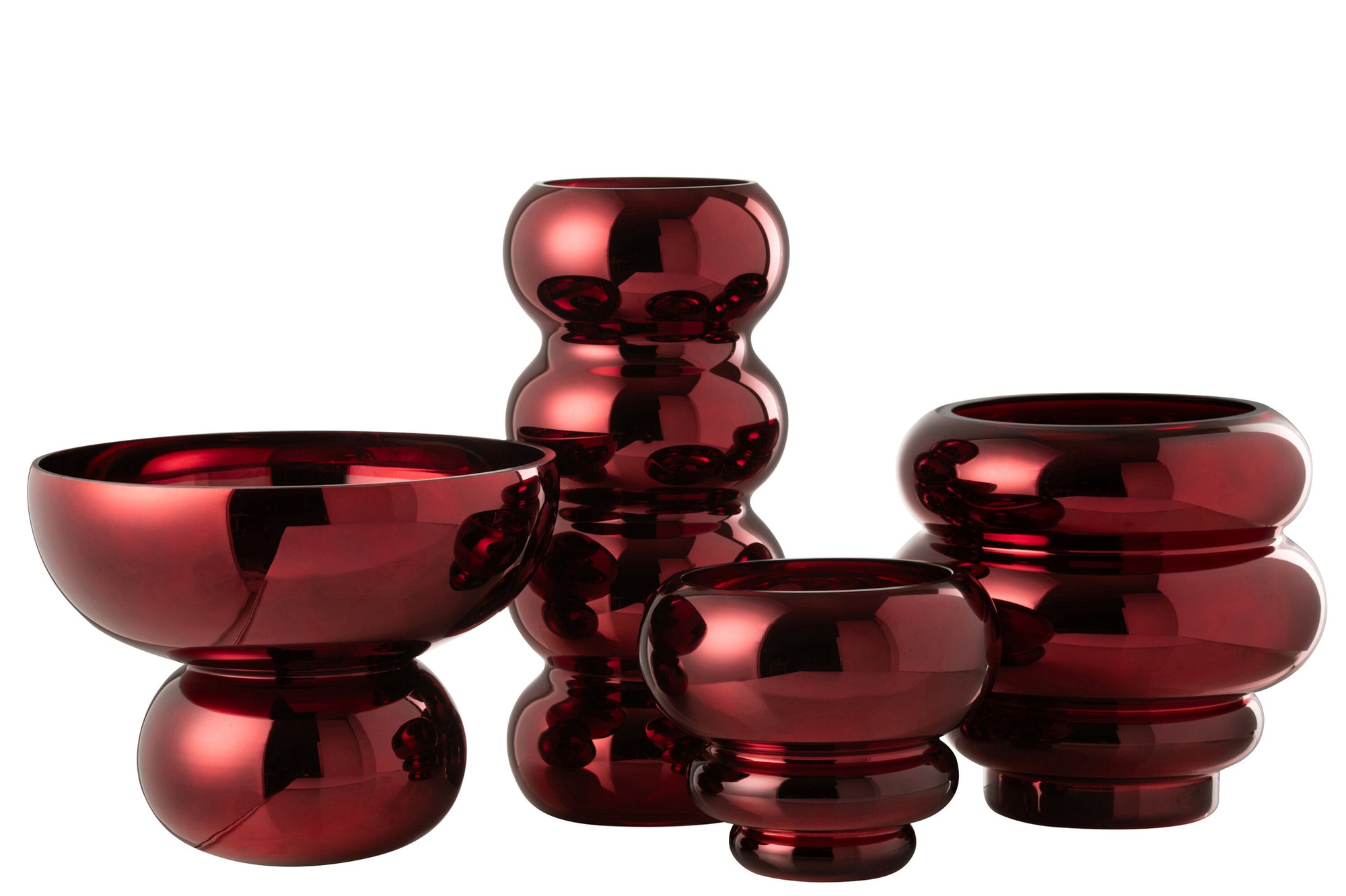 J-LINE BOWL ROUNDED FOOT GLASS DARK RED - Tuincentrum Lopik