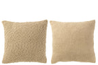 Kussen Vierkant Los/Strak Geweven Katoen Donker Beige Assortiment Van 2 - Tuincentrum Lopik