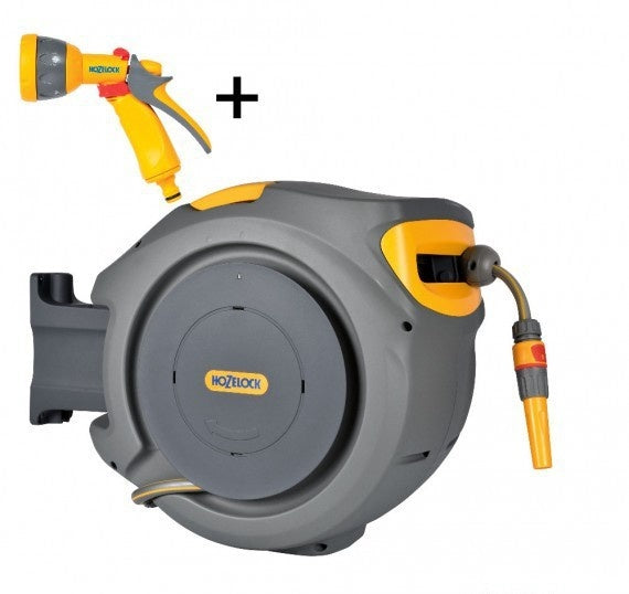 AUTO REEL WANDSLANGBOX + 20 M SLANG, KOPPELINGEN EN TUINSPUIT