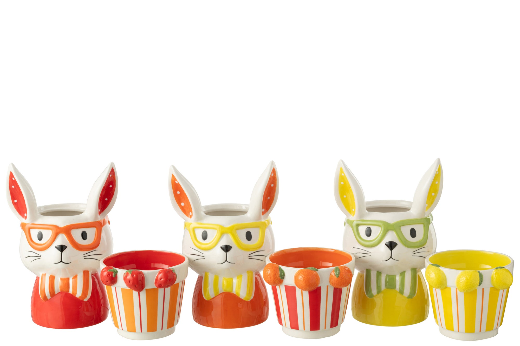 J-LINE FLOWERPOT 2 PARTS RABBIT DOLOMITE MIX LARGE ASSORTMENT OF 3 - Tuincentrum Lopik
