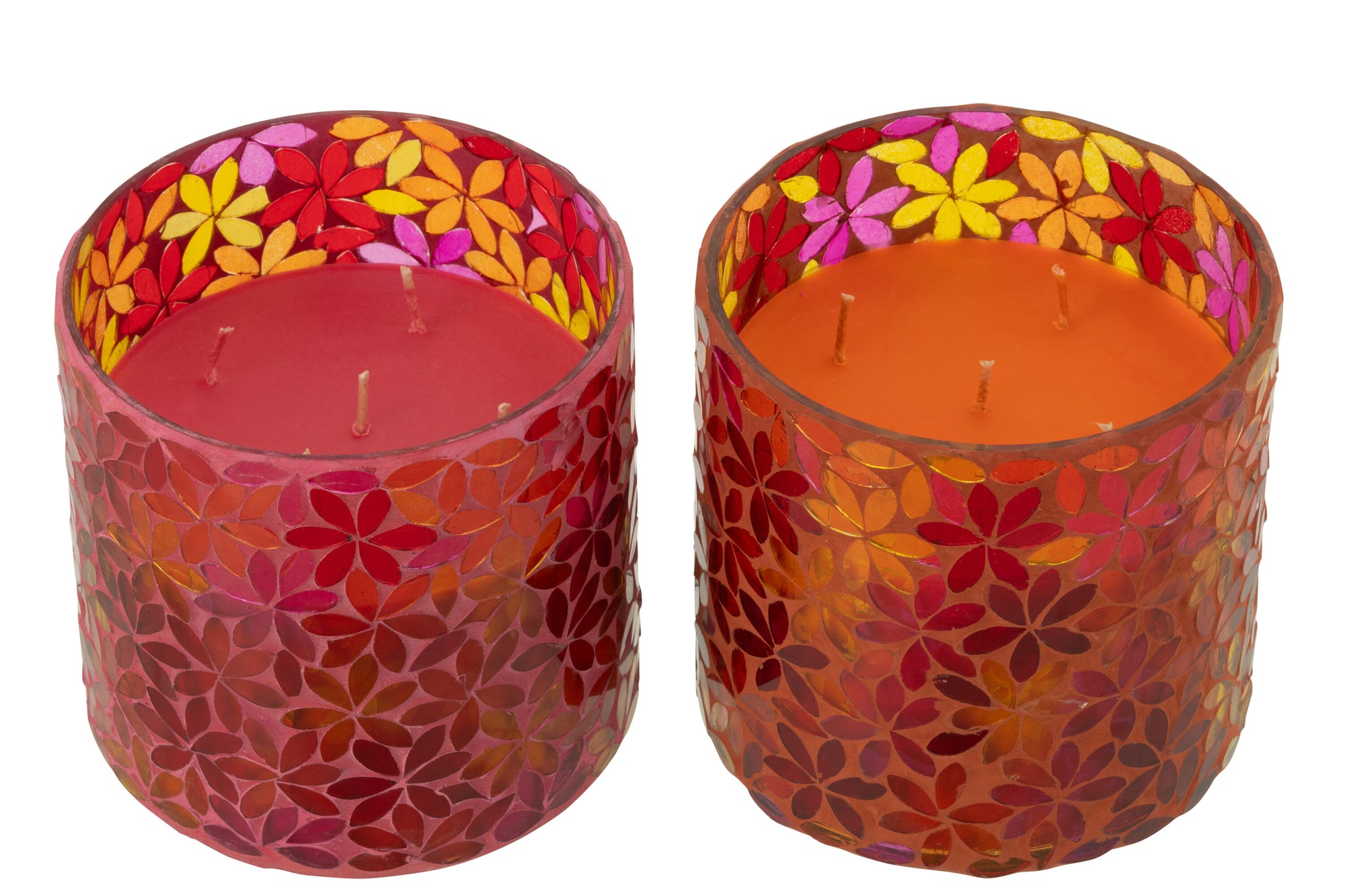 J-Line Geurkaars Flower Mosaic Wax Medium (Set van 2) - 45H - Tuincentrum Lopik