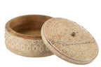 J-LINE BOX + LID BEADS ROUND MANGO WOOD NATURAL/WHITE LARGE - Tuincentrum Lopik