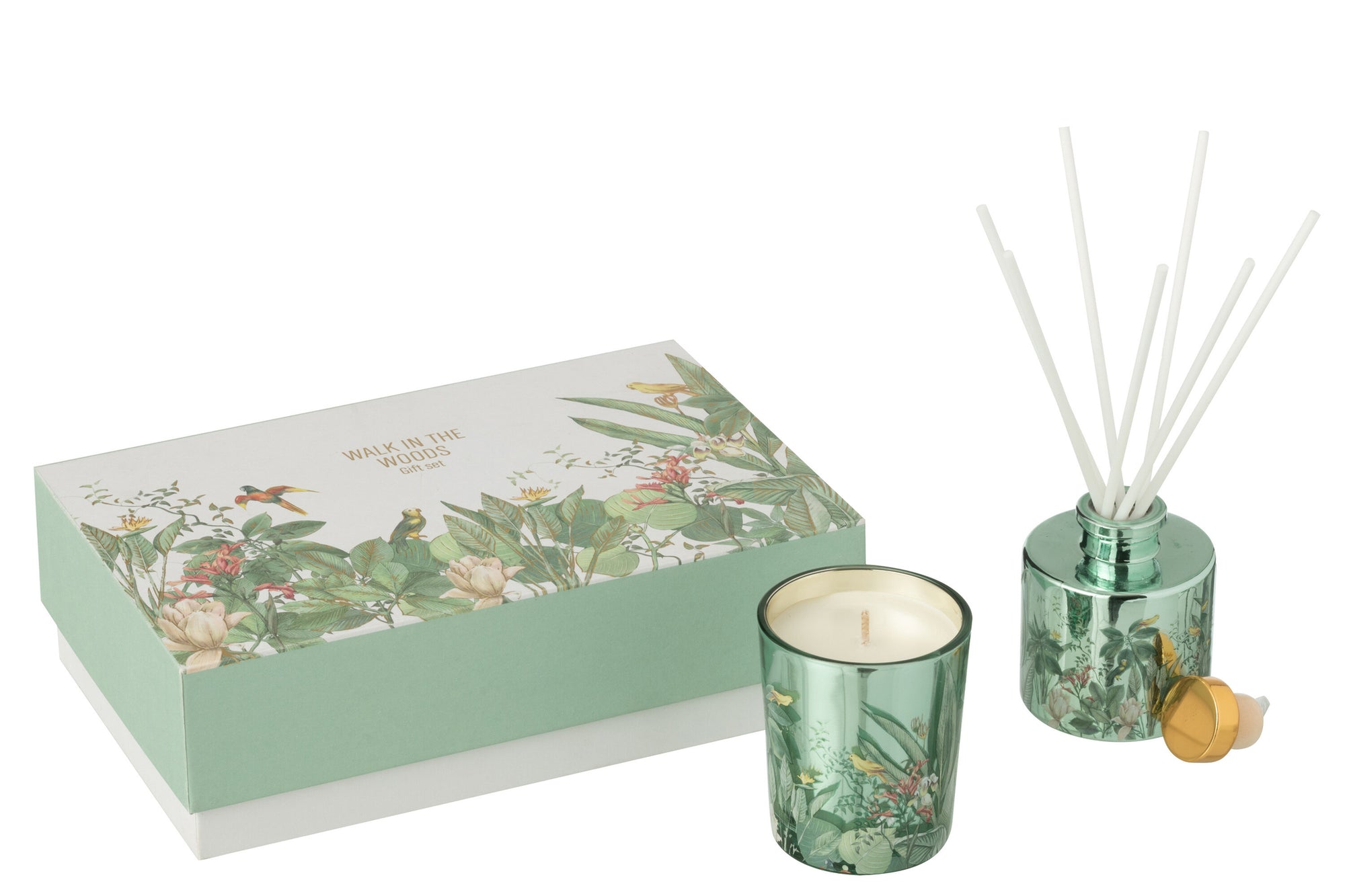J-LINE GIFT SET CANDLE + DIFFUSER WALK IN THE WOODS GREEN - Tuincentrum Lopik