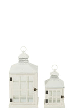 Set Of 2 Lanterns Houses Fir Wood/Metal White - Tuincentrum Lopik