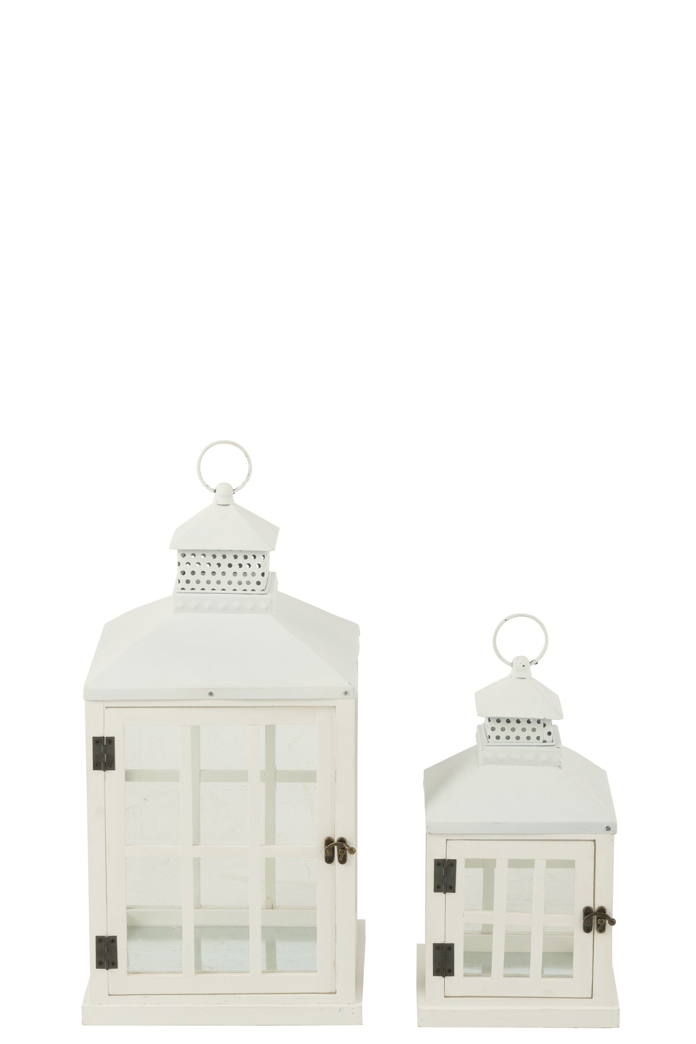 Set Of 2 Lanterns Houses Fir Wood/Metal White - Tuincentrum Lopik