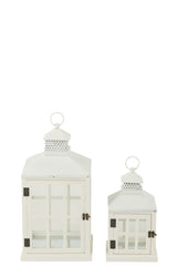 Set Of 2 Lanterns Houses Fir Wood/Metal White - Tuincentrum Lopik