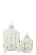 Set Of 2 Lanterns Houses Fir Wood/Metal White - Tuincentrum Lopik