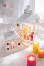 Set Of 2 Lanterns Houses Fir Wood/Metal White - Tuincentrum Lopik