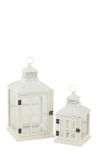 Set Of 2 Lanterns Houses Fir Wood/Metal White - Tuincentrum Lopik