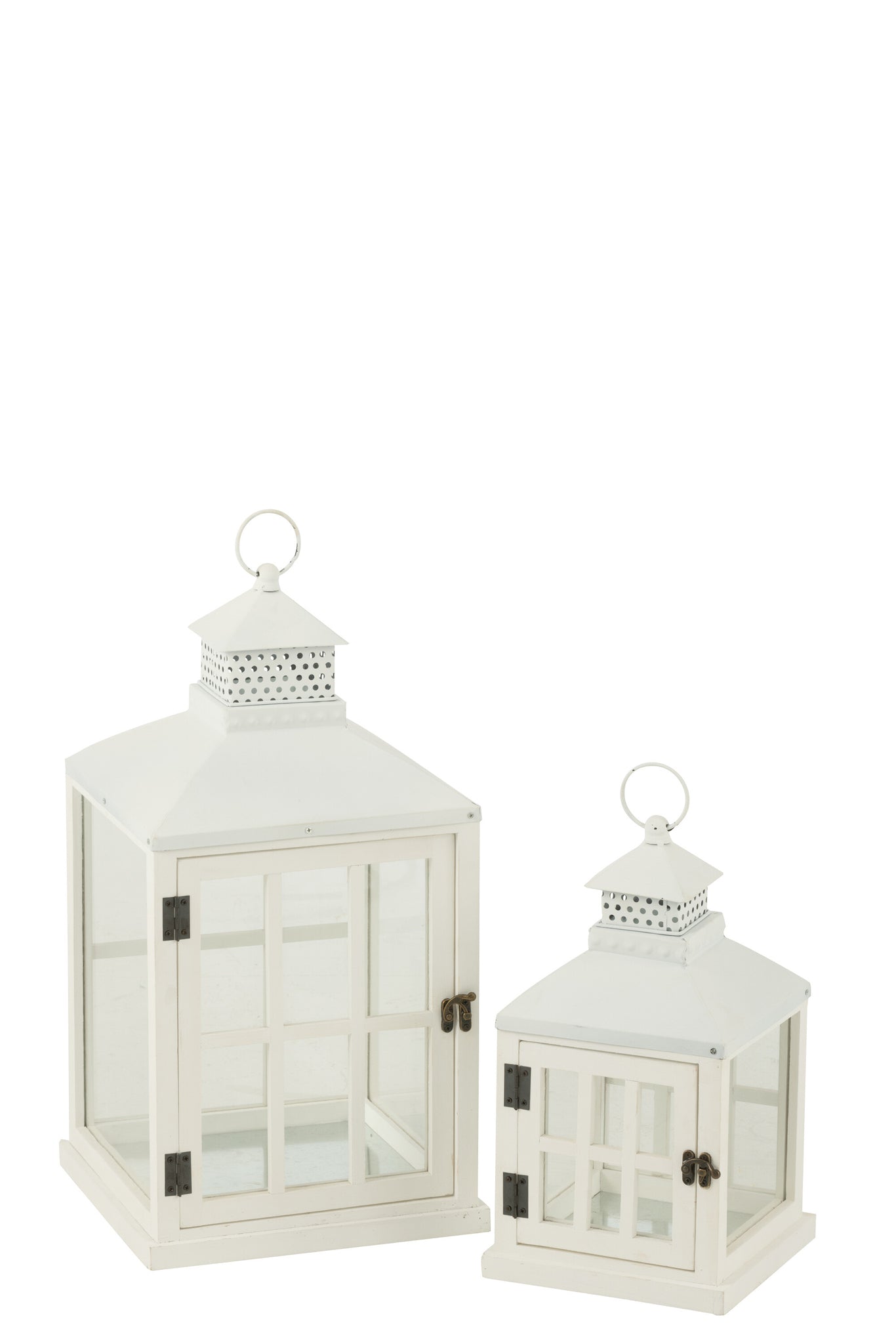 Set Of 2 Lanterns Houses Fir Wood/Metal White - Tuincentrum Lopik