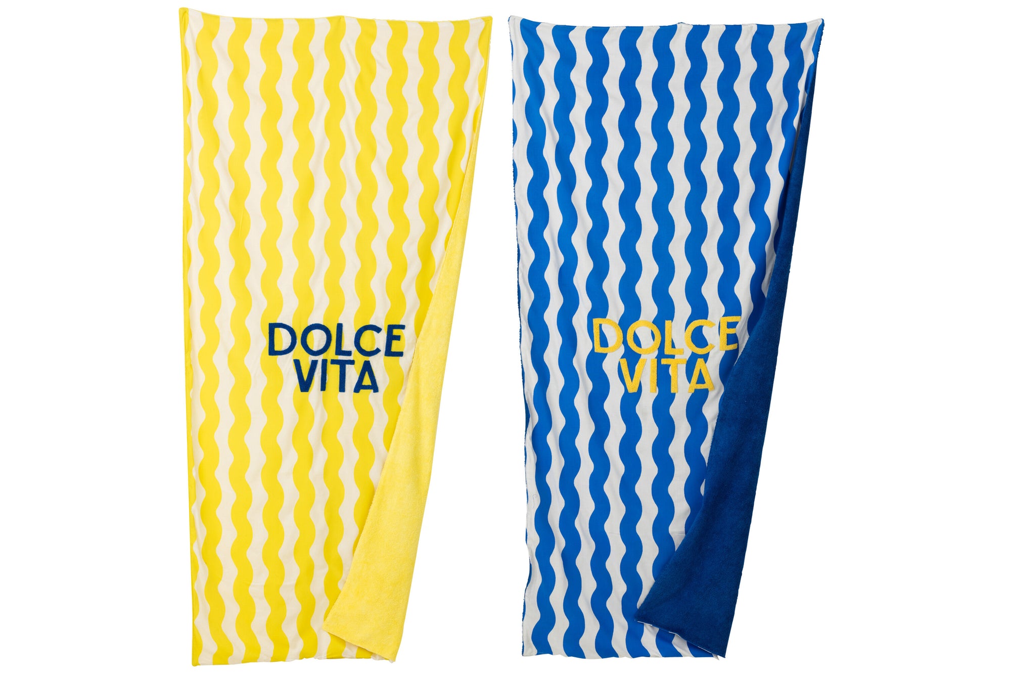 Strandhanddoek Dolce Vita Terry/Katoen Blauw/Geel Assortiment Van 2 - Tuincentrum Lopik