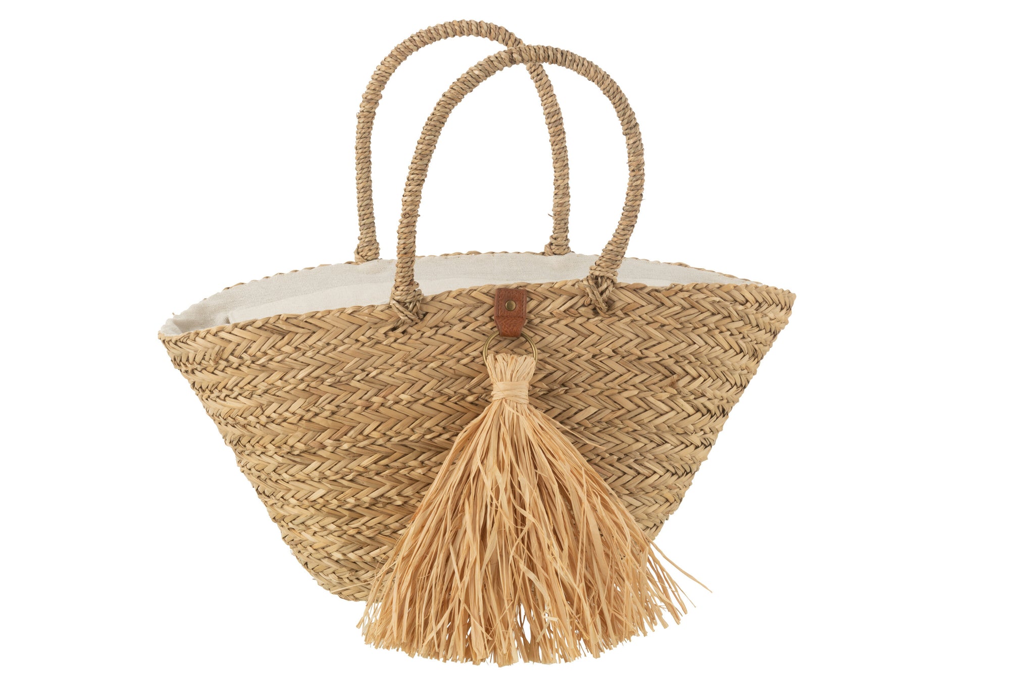 J-LINE STRANDTAS MET KWASTJES – ZEEGRAS/RAFFIA NATUUR - Tuincentrum Lopik