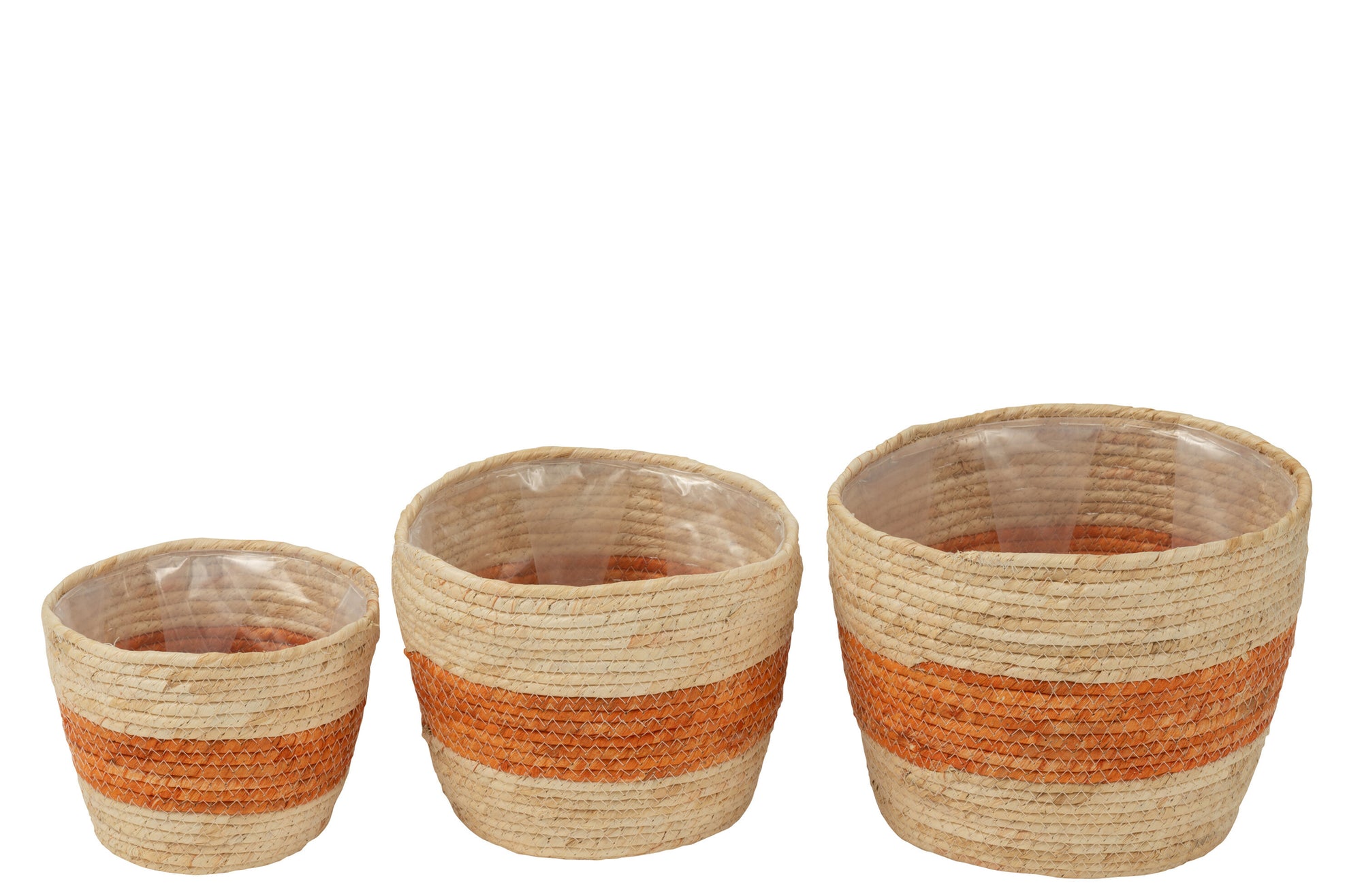 J-LINE SET OF 3 BASKET STRIPES CORN HUSK NATURAL/ORANGE