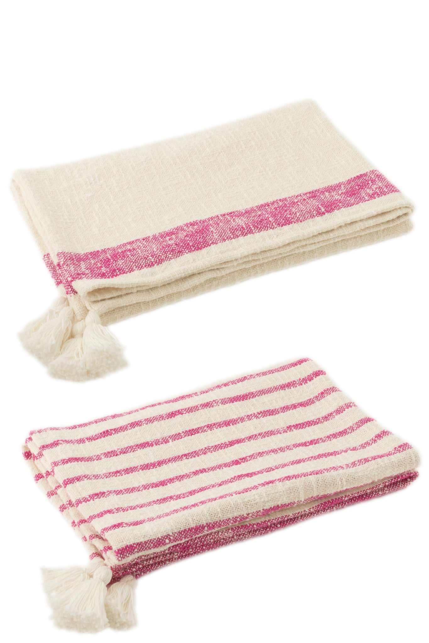 J-LINE GERUITE STREPEN+KWASTJES KATOEN WIT/ROZE ASSORTIMENT VAN 2 - Tuincentrum Lopik