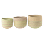 J-LINE SET OF 3 BASKET STRIPES SEAGRASS NATURAL/GREEN - Tuincentrum Lopik